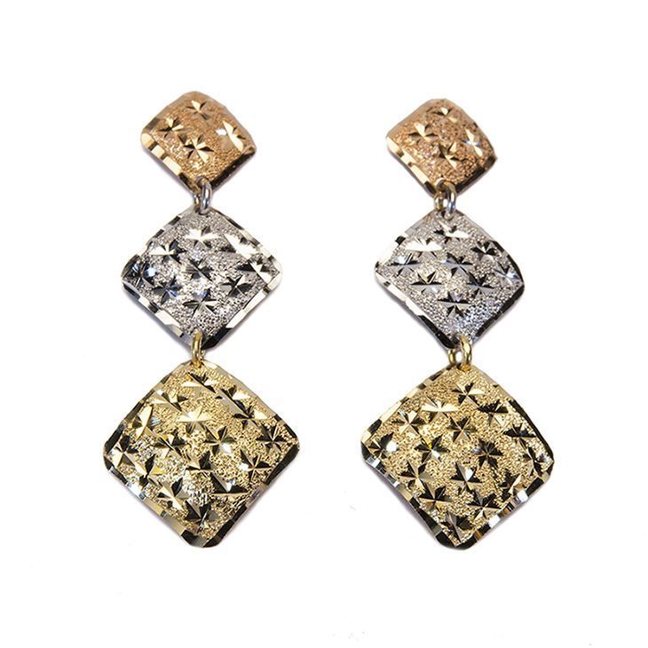 Brinco Bal�o Tricolor em Ouro 18 Kilates - 23986